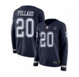 Women's Dallas Cowboys #20 Tony Pollard Limited Navy Blue Therma Long Sleeve Football Jersey