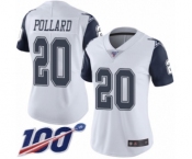 Women's Dallas Cowboys #20 Tony Pollard Limited White Rush Vapor Untouchable 100th Season Football Jersey