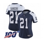 Women's Dallas Cowboys #21 Deion Sanders Navy Blue Throwback Alternate Vapor Untouchable Limited Player 100th Season Football Jersey
