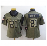 Women's Dallas Cowboys #21 Ezekiel Elliott Gold 2021 Salute To Service Limited Player Jersey