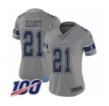 Women's Dallas Cowboys #21 Ezekiel Elliott Limited Gray Inverted Legend 100th Season Football Jersey