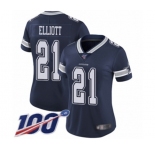 Women's Dallas Cowboys #21 Ezekiel Elliott Navy Blue Team Color Vapor Untouchable Limited Player 100th Season Football Jersey