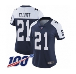 Women's Dallas Cowboys #21 Ezekiel Elliott Navy Blue Throwback Alternate Vapor Untouchable Limited Player 100th Season Football Jersey