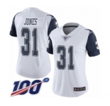 Women's Dallas Cowboys #31 Byron Jones Limited White Rush Vapor Untouchable 100th Season Football Jersey