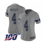 Women's Dallas Cowboys #4 Dak Prescott Limited Gray Inverted Legend 100th Season Football Jersey