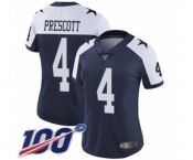 Women's Dallas Cowboys #4 Dak Prescott Navy Blue Throwback Alternate Vapor Untouchable Limited Player 100th Season Football Jersey