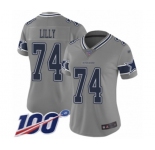 Women's Dallas Cowboys #74 Bob Lilly Limited Gray Inverted Legend 100th Season Football Jersey