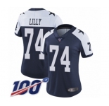 Women's Dallas Cowboys #74 Bob Lilly Navy Blue Throwback Alternate Vapor Untouchable Limited Player 100th Season Football Jersey