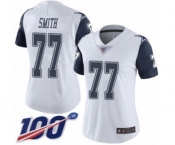Women's Dallas Cowboys #77 Tyron Smith Limited White Rush Vapor Untouchable 100th Season Football Jersey