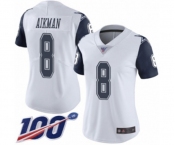 Women's Dallas Cowboys #8 Troy Aikman Limited White Rush Vapor Untouchable 100th Season Football Jersey