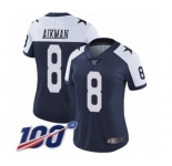 Women's Dallas Cowboys #8 Troy Aikman Navy Blue Throwback Alternate Vapor Untouchable Limited Player 100th Season Football Jersey