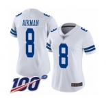 Women's Dallas Cowboys #8 Troy Aikman White Vapor Untouchable Limited Player 100th Season Football Jersey