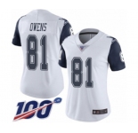 Women's Dallas Cowboys #81 Terrell Owens Limited White Rush Vapor Untouchable 100th Season Football Jersey