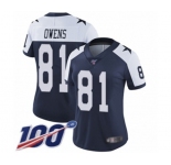 Women's Dallas Cowboys #81 Terrell Owens Navy Blue Throwback Alternate Vapor Untouchable Limited Player 100th Season Football Jersey