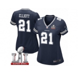 Women's Nike Dallas Cowboys #21 Ezekiel Elliott Elite Navy Blue Team Color Super Bowl LI NFL Jersey