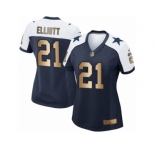 Women's Nike Dallas Cowboys #21 Ezekiel Elliott Elite Navy Gold Throwback Alternate NFL Jersey