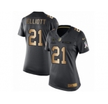 Women's Nike Dallas Cowboys #21 Ezekiel Elliott Limited Black Gold Salute to Service NFL Jersey