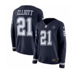Women's Nike Dallas Cowboys #21 Ezekiel Elliott Limited Navy Blue Therma Long Sleeve NFL Jersey