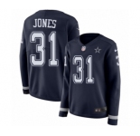 Women's Nike Dallas Cowboys #31 Byron Jones Limited Navy Blue Therma Long Sleeve NFL Jersey