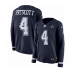 Women's Nike Dallas Cowboys #4 Dak Prescott Limited Navy Blue Therma Long Sleeve NFL Jersey