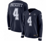 Women's Nike Dallas Cowboys #4 Dak Prescott Limited Navy Blue Therma Long Sleeve NFL Jersey