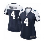 Women's Nike Dallas Cowboys #4 Dak Prescott Navy Blue Throwback Alternate NFL Jersey