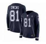 Women's Nike Dallas Cowboys #81 Terrell Owens Limited Navy Blue Therma Long Sleeve NFL Jersey