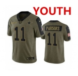 Youth Dallas Cowboys #11 Micah Parsons Olive 2021 Salute To Service Limited Stitched Jersey