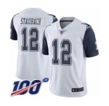 Youth Dallas Cowboys #12 Roger Staubach Limited White Rush Vapor Untouchable 100th Season Football Jersey