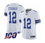 Youth Dallas Cowboys #12 Roger Staubach White Vapor Untouchable Limited Player 100th Season Football Jersey