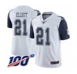 Youth Dallas Cowboys #21 Ezekiel Elliott Limited White Rush Vapor Untouchable 100th Season Football Jersey