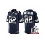 Youth Dallas Cowboys #82 Jason Witten Navy Blue 2017 Super Bowl LI Patch Steel Silver Limited Jersey