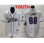 Youth Dallas Cowboys #88 CeeDee Lamb White Stitched Cool Base Nike Baseball Jersey