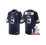 Youth Dallas Cowboys #9 Tony Romo Navy Blue 2017 Super Bowl 51 Patch Steel Silver Limited Jersey