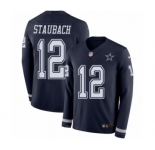 Youth Nike Dallas Cowboys #12 Roger Staubach Limited Navy Blue Therma Long Sleeve NFL Jersey
