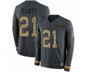 Youth Nike Dallas Cowboys #21 Ezekiel Elliott Limited Black Salute to Service Therma Long Sleeve NFL Jersey