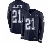 Youth Nike Dallas Cowboys #21 Ezekiel Elliott Limited Navy Blue Therma Long Sleeve NFL Jersey