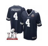 Youth Nike Dallas Cowboys #4 Dak Prescott Elite Navy Blue Team Color Super Bowl LI NFL Jersey