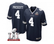 Youth Nike Dallas Cowboys #4 Dak Prescott Elite Navy Blue Team Color Super Bowl LI NFL Jersey
