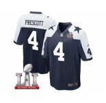 Youth Nike Dallas Cowboys #4 Dak Prescott Elite Navy Blue Throwback Alternate Super Bowl LI NFL Jersey