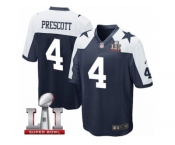 Youth Nike Dallas Cowboys #4 Dak Prescott Elite Navy Blue Throwback Alternate Super Bowl LI NFL Jersey