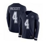Youth Nike Dallas Cowboys #4 Dak Prescott Limited Navy Blue Therma Long Sleeve NFL Jersey