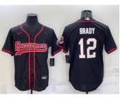 Men's Tampa Bay Buccaneers #12 Tom Brady Black Cool Base Stitched Baseball Jersey