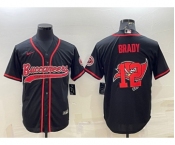 Men's Tampa Bay Buccaneers #12 Tom Brady Black Team Big Logo With Patch Cool Base Stitched Baseball Jersey