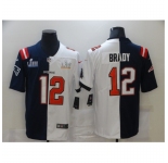 Men's Tampa Bay Buccaneers #12 Tom Brady Blue White Bowl LV Bowl LIII Limited Split Fashion Football Jersey