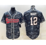 Men's Tampa Bay Buccaneers #12 Tom Brady Grey Camo With Patch Cool Base Stitched Baseball Jersey