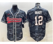 Men's Tampa Bay Buccaneers #12 Tom Brady Grey Camo With Patch Cool Base Stitched Baseball Jersey