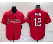 Men's Tampa Bay Buccaneers #12 Tom Brady Red Stitched Cool Base Nike Baseball Jersey