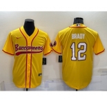 Men's Tampa Bay Buccaneers #12 Tom Brady Yellow Stitched Cool Base Nike Baseball Jersey