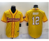 Men's Tampa Bay Buccaneers #12 Tom Brady Yellow Stitched Cool Base Nike Baseball Jersey